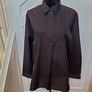 Solid Black 4 Button Long Sleeve Cotton Shirt